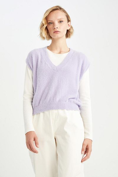 DeFacto Plush V-Neck Relax Fit Knitwear Sweater U8712az22wn