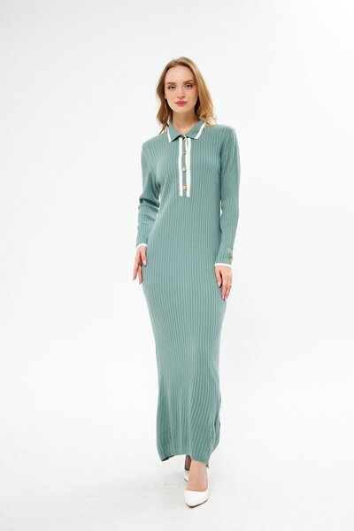 Minharir Rochie lungă de tricotaj cu nasturi cu nervuri