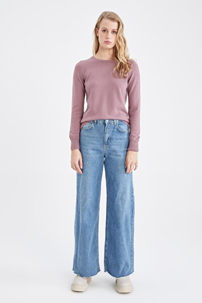 DeFacto Regular Fit Crew Neck Extra Soft Cashmere Textured Basic Knitwear Sweater F7091Az22Wn