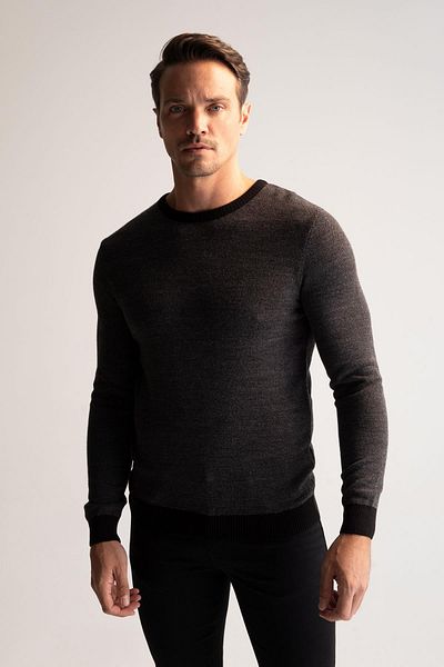 DeFacto Slim-Fit-Strickpullover mit Rundhalsausschnitt, aufgesetzten Ärmeln und detailliertem Strickmuster R1110az22wn