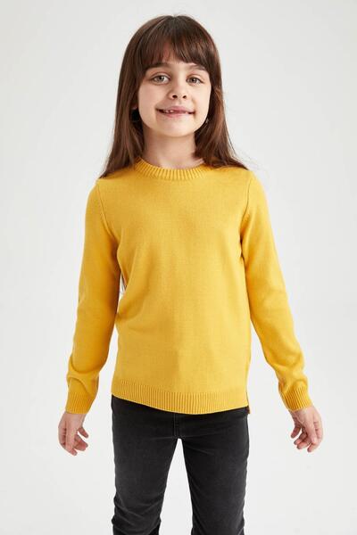DeFacto Girl's Regular Fit Crew Neck Sweater