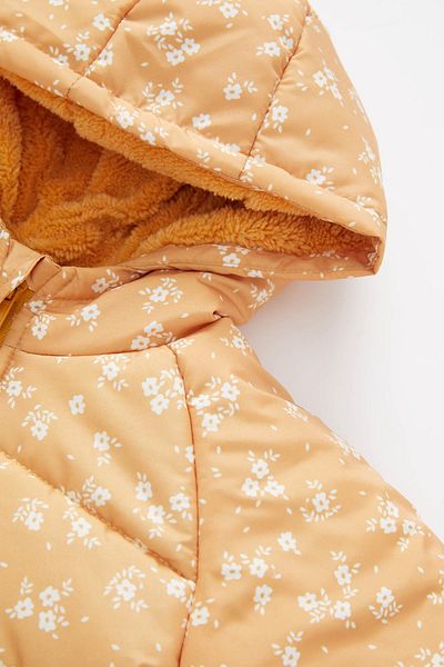 DeFacto Baby Girl Water Repellent Floral Hooded Plush Lining Coat