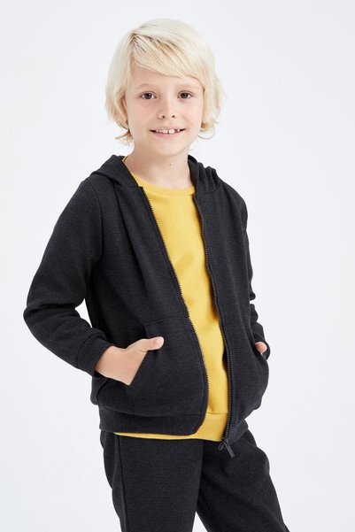DeFacto Boy's Anthracite Hooded School Cardigan