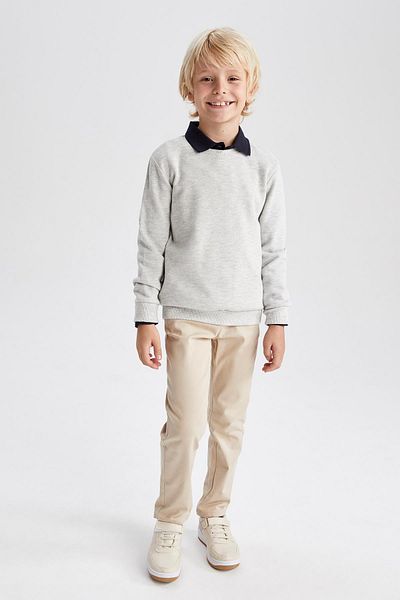 DeFacto Boy's Gray Crew Neck School Sweatshirt