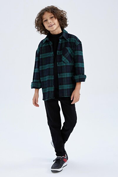 DeFacto Erkek Çocuk Yılbaşı Temalı Oversize Uzun Kollu Flanel Gömlek