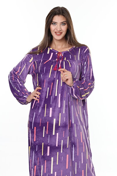 mervemoda Women's Purple plus size velvet dress
