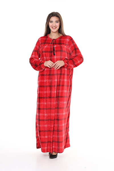 mervemoda Women's Red Plus size velvet full-length dress