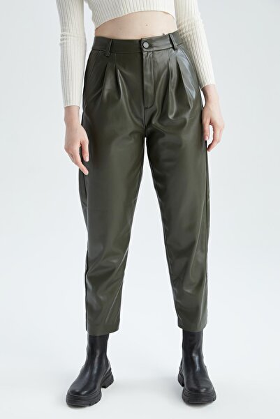DeFacto Carrot Fit Pocket Faux Leather Trousers