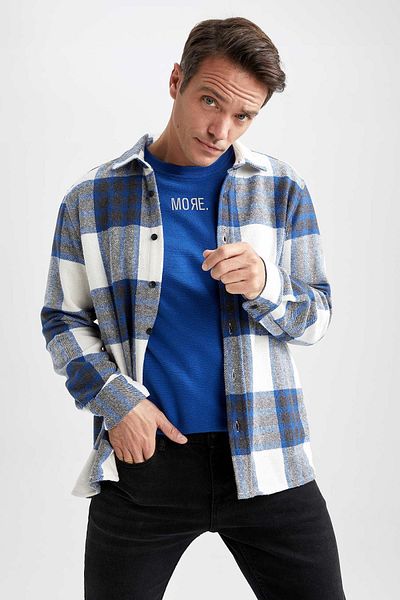 DeFacto Regular Fit Polo Neck Checked Lumberjack Long Sleeve Shirt
