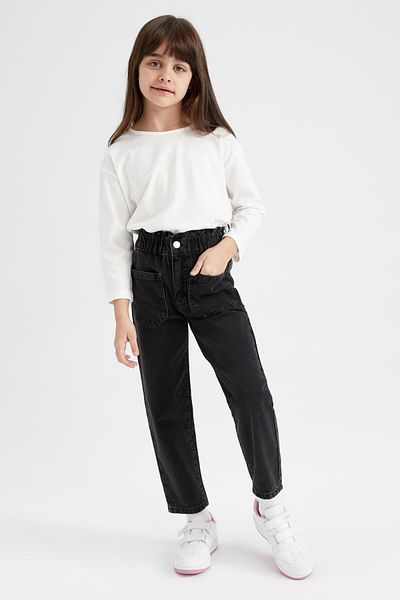 DeFacto Girl's Slouchy Fit Paperbag Waist Fit Jean Trousers
