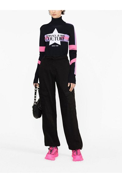 Versace Women's Brand Logo Long Sleeve Casual Black Sweater 75Hafm52Cm30H-899