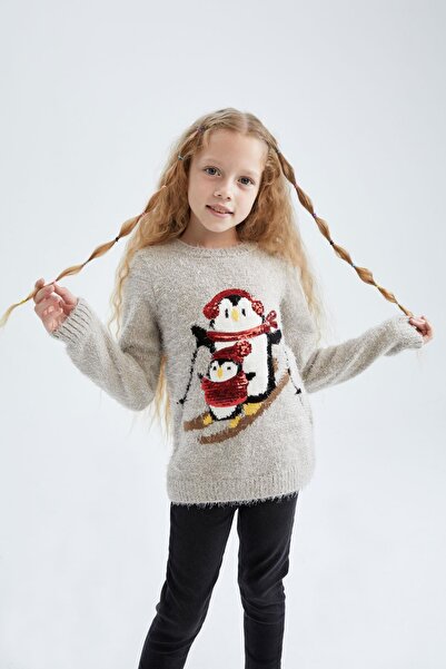 DeFacto Lányok újévi témájú, nyakú nyakú pulóver