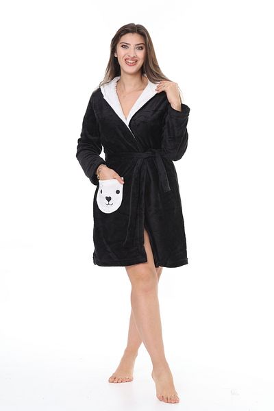 mervemoda Rochie neagră, ultra moale, cu glugă, cu potrivire confortabilă, de înaltă calitate