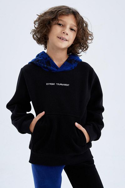 DeFacto Boy's Hooded Kangaroo Pocket Fleece Sweatshirt Y1665a622wn