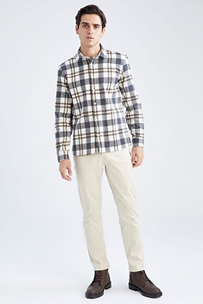 DeFacto Modern Fit Polo Yaka Ekose Desenli Uzun Kollu Gömlek