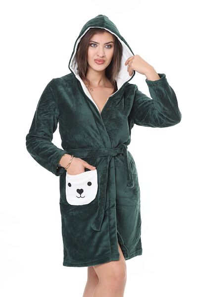 mervemoda Γυναικεία πράσινη εξαιρετικά μαλακή κουκούλα άνετη φόρμα υψηλής ποιότητας ρόμπα