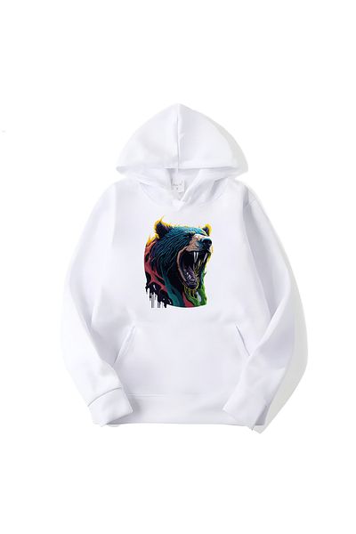 MAGORS SVART WEAR Hanorac cu mânecă lungă cu glugă din bumbac cu imprimeu Wild Bear