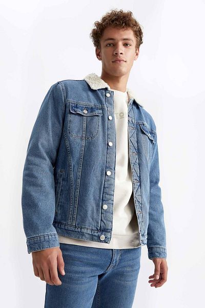 DeFacto Slim Fit Faux Fur Collar Jean Jacket Y2091az22wn