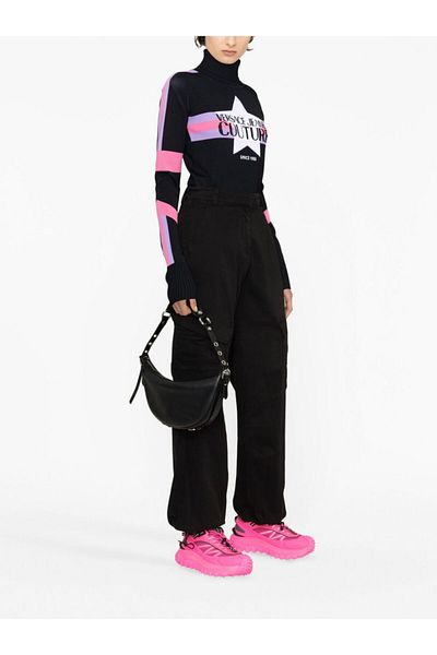 Versace Women's Brand Logo Long Sleeve Casual Black Sweater 75Hafm52Cm30H-899