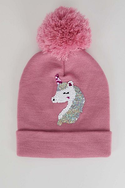 DeFacto Girl's Unicorn Sequined Pompom Knitwear Beret
