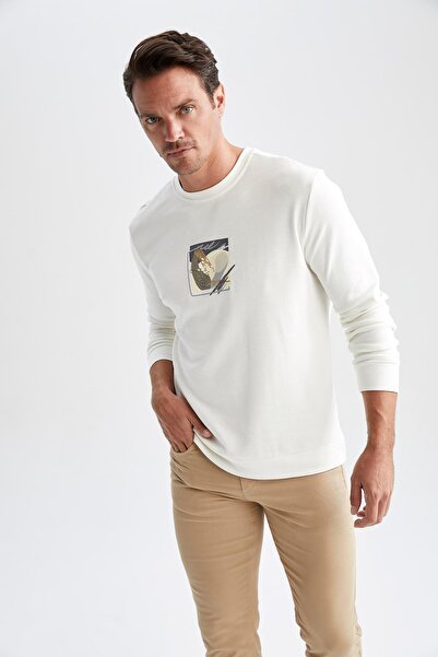 DeFacto Modern Fit Bisiklet Yaka Premium Sweatshirt
