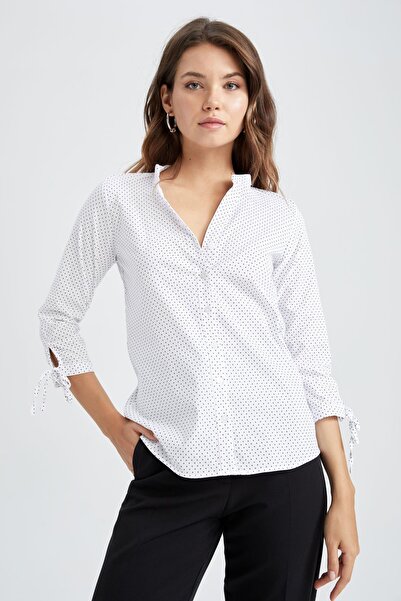 DeFacto Slim Fit Kolları Bağlama Detaylı Desenli Gömlek
