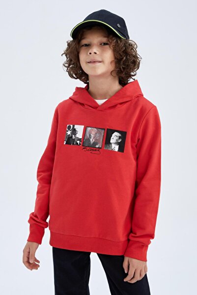 DeFacto Boy's Ataturk Printed Hooded Sweatshirt