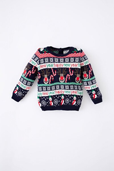 DeFacto Baby Boy újévi témájú, nyakú nyakú pulóver