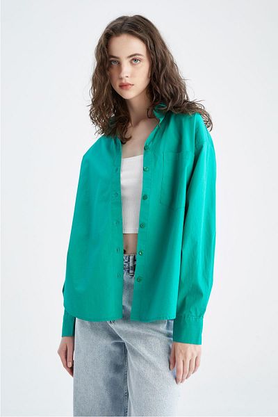 DeFacto Oversize Fit Poplin Long Sleeve 100% Cotton Shirt U7763Az22Au