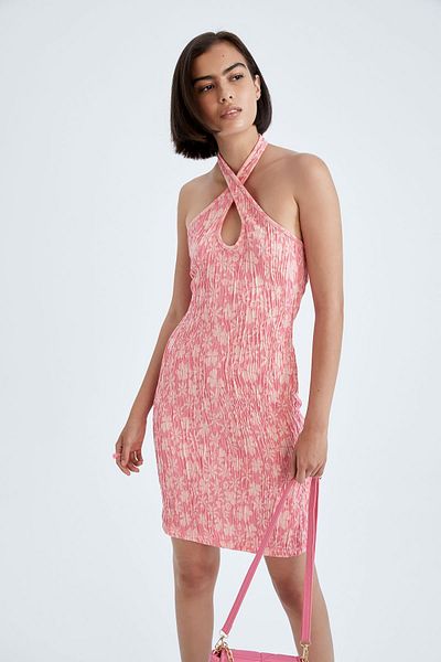 DeFacto Floral Patterned Bodycon Wrap Mini Dress - Y4853az22sm