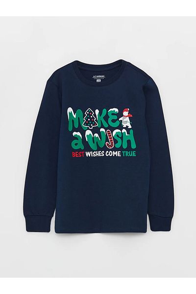 LC Waikiki LCW Kids Crew Neck New Year's Themed Long Sleeve Boy's Pajama Set