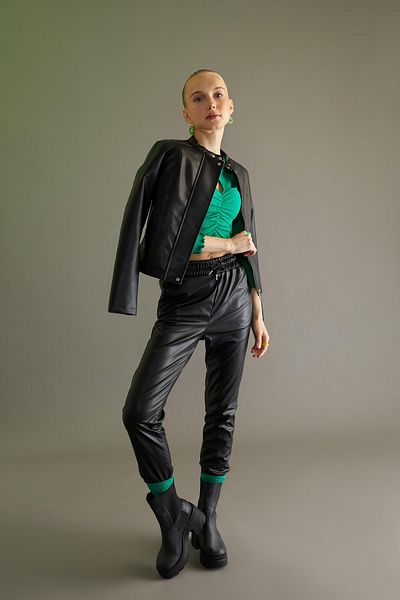 DeFacto Cool Jogger Pocket Normal Waist Faux Leather Trousers