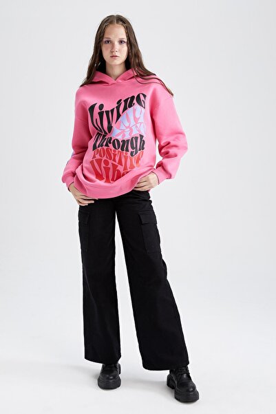 DeFacto Φούτερ Cool Oversize Fit Crew Λαιμόκοψη Χοντρό ύφασμα