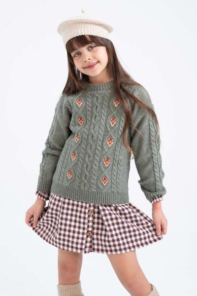 DeFacto Dívčí vzorovaný svetr s výstřihem