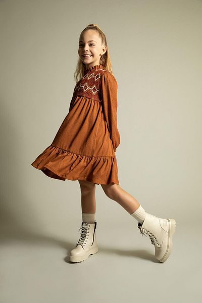 DeFacto Girl's Long Sleeve Crepe Dress