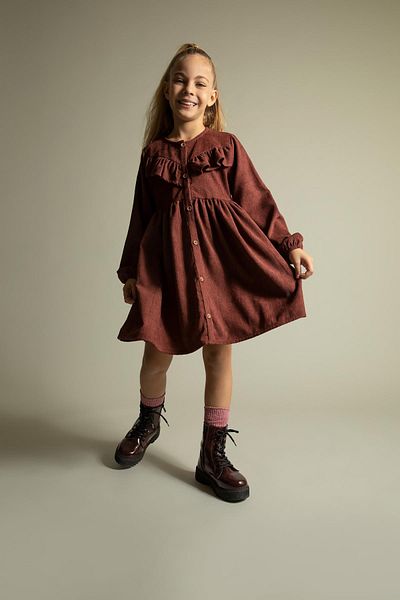 DeFacto Girl's Long Sleeve Velvet Dress