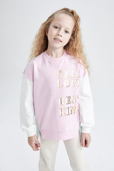 DeFacto Girl's Crew Neck Soft Fuzzy Sweatshirt