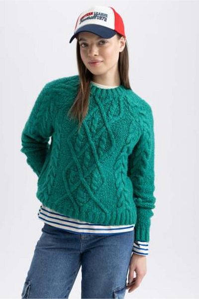 DeFacto Pulover verde cu gât crew Y8110az22wn