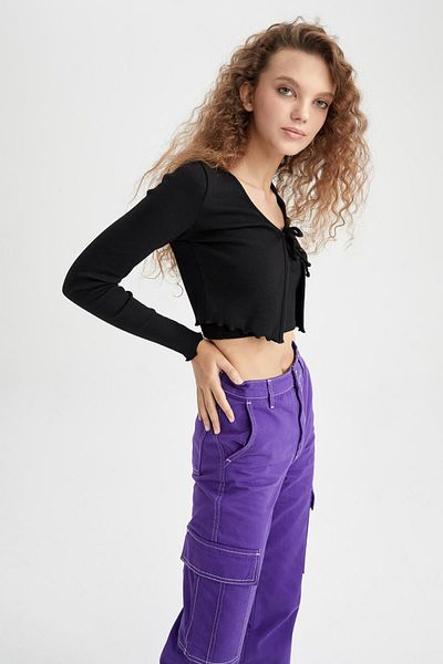 DeFacto Skvěle vypasovaná žebrovaná košilka Cardigan