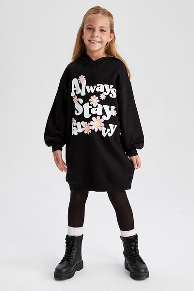 DeFacto Girl's Printed Hooded Dress