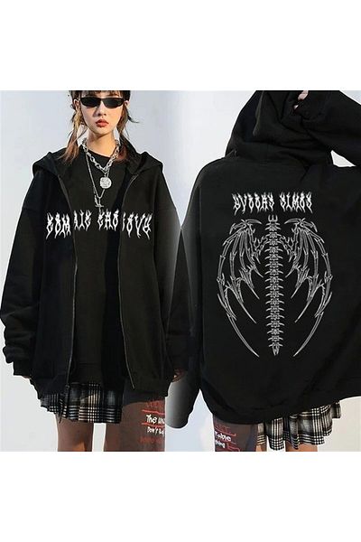 Touz Μαύρο Tribal Gothic Wings (Unisex) Φούτερ με φερμουάρ για αμβλύ σκόνη
