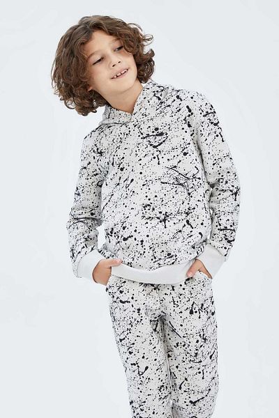 DeFacto Boy's Hooded Patterned Sweatshirt