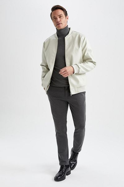 DeFacto Regular Fit College Collar Bomber Faux Leather Coat