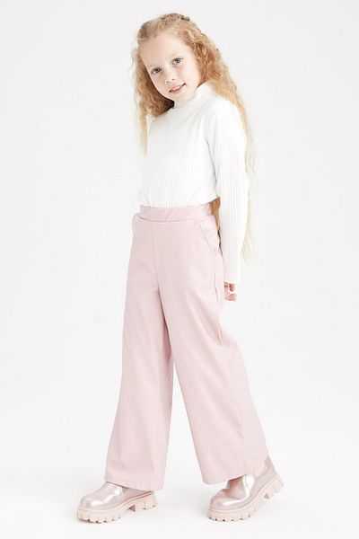 DeFacto Girl's Christmas Themed Wide Leg Faux Leather Trousers