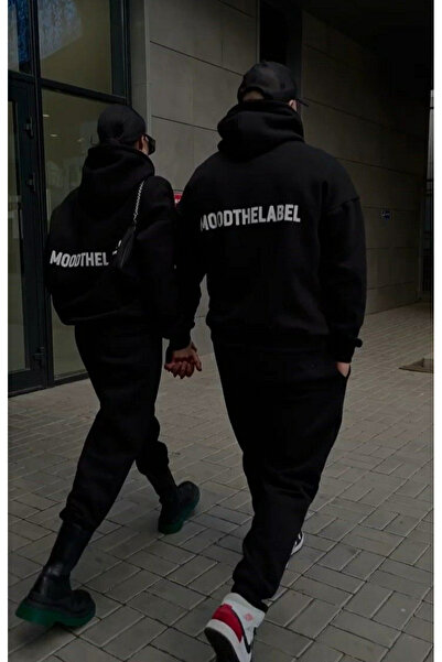 Josette Mood The Label - Sevgili Çift Kombini Baskılı Oversize Sweatshirt Kışlık Şardonlu Kalın Kapüşonlu