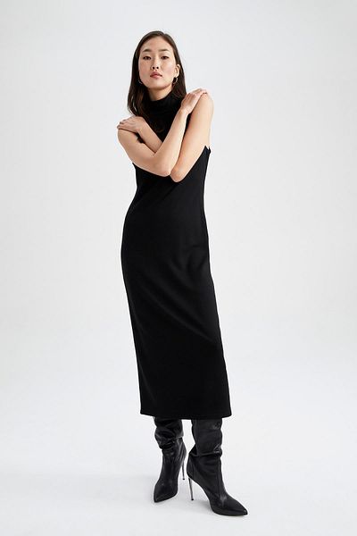 DeFacto Μίντι Αμάνικο Φόρεμα Bodycon με μισό ζιβάγκο