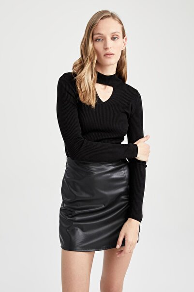 DeFacto Pulover cu coaste pe jumatate cu gât roscat Y9883az22wn