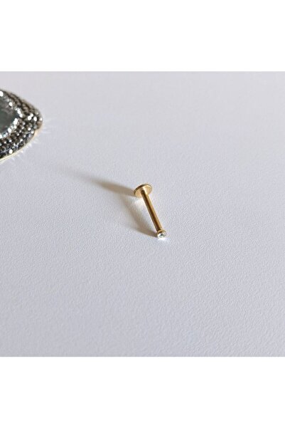 Bylin Cerrahi Çelik Nokta Zirkon Taşlı Gold Dudak Piercing 10 Mm - 1 Adet