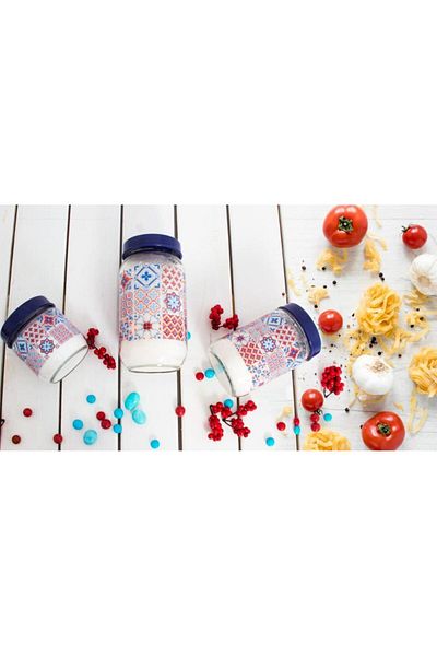 Herevin Mosaic Patterned 3 Size Glass Jar Set