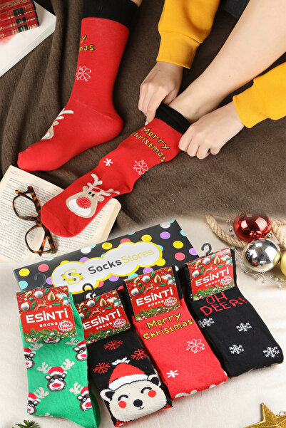 Esinti Erkek Kadın Çocuk Yılbaşı Uzun Renkli Noel Temalı Hediye Çorap Seti 4 ...